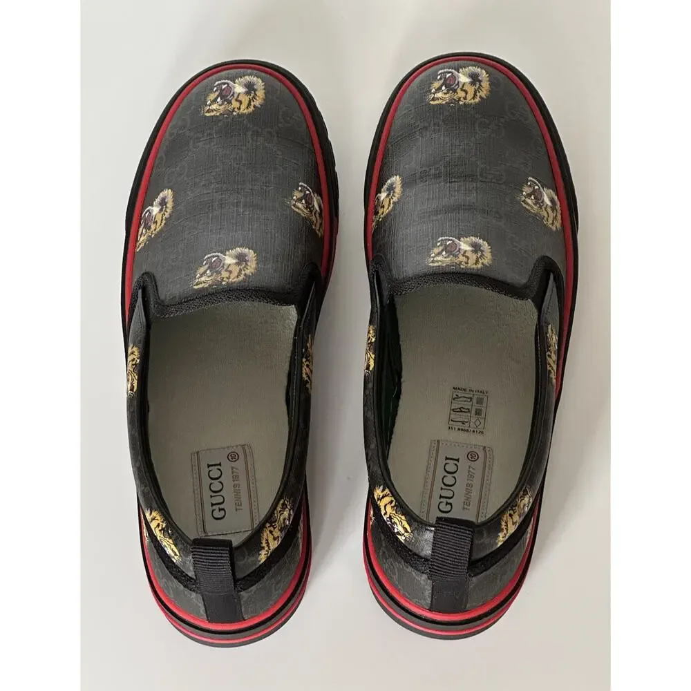 NIB Gucci Men's Low-top Tiger Black Canvas Sneakers 11.5 US (Gucci 11) 699971 IT
